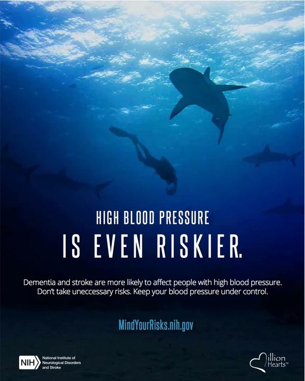 NIH Mind Your Risks Public Health Campaign Ad. Swimming with sharks.
