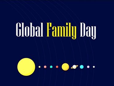 Illustration of planets with text 'Global Family Day' celebrating unity worldwide.