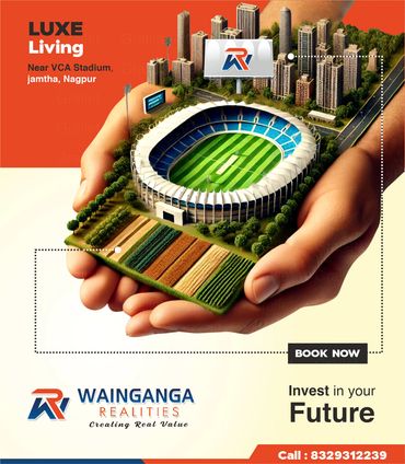 Miniature cityscape with stadium and farmland held in hands, promoting luxury living.