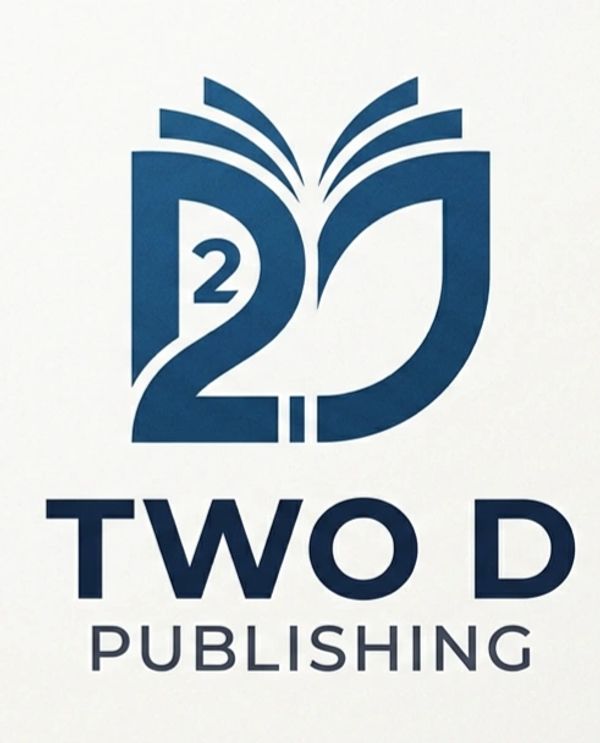 Logo of Two D Publishing with a stylized open book and the number 2.