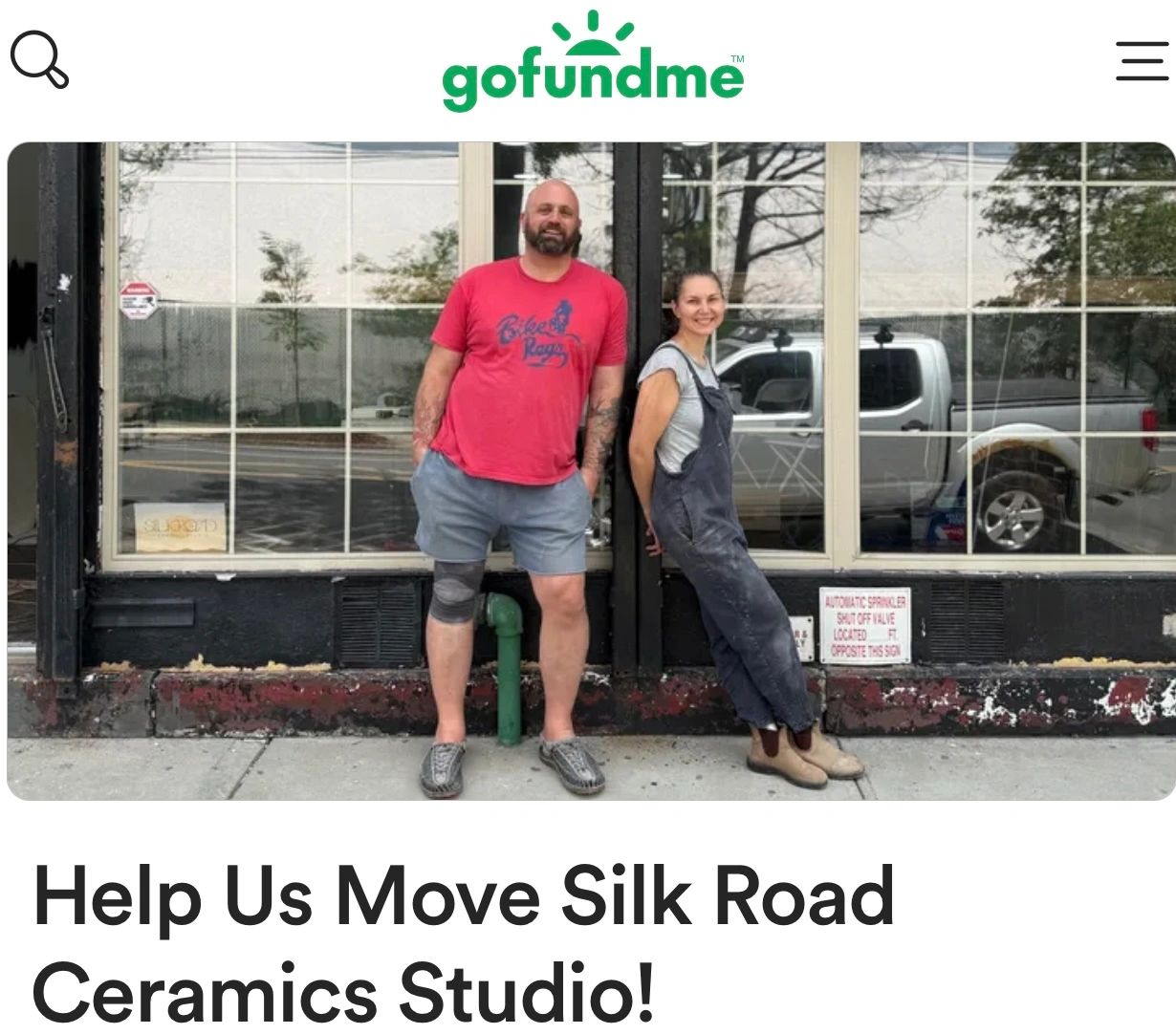 Photo of GoFundMe Page for Silk Road Ceramics Studio
