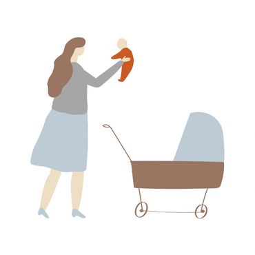 Tewkesbury Antenatal Woman holding a baby above a pram