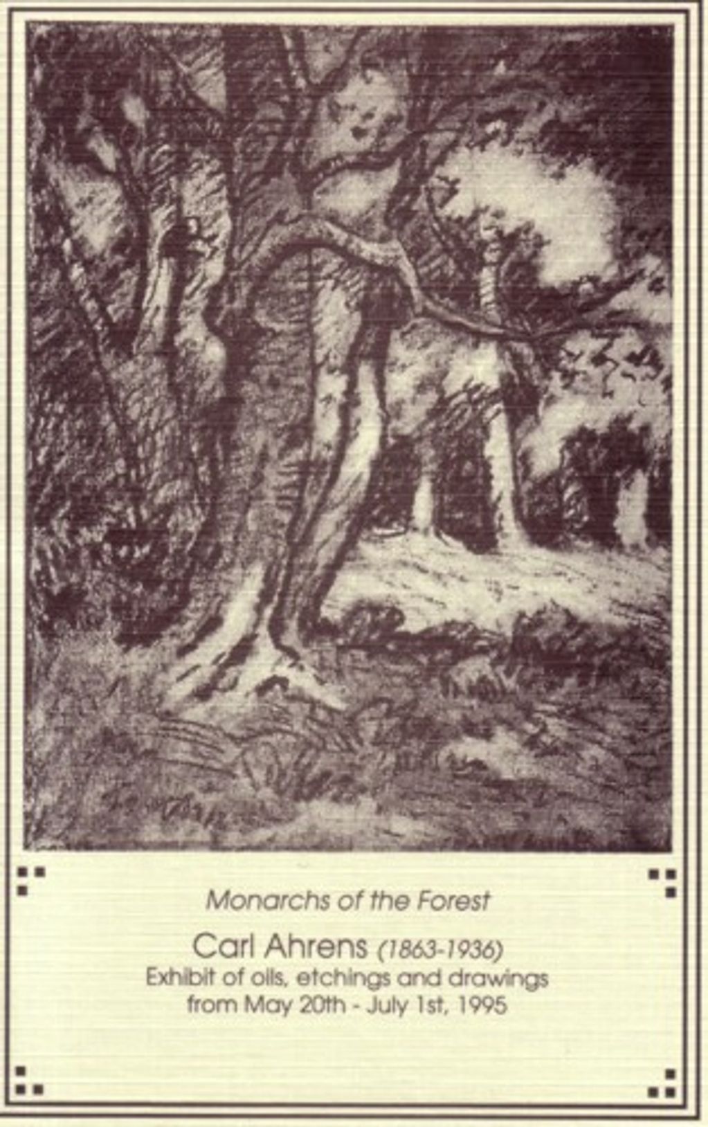 Postcard from Carl Ahrens exhibit at Meibohm Fine Arts from 1995.