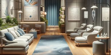 office with IV infusions and comfortable reclining chairs for patients.