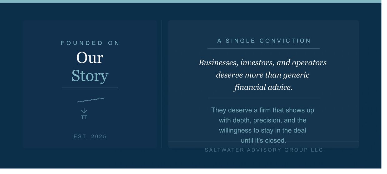 Founding story of Saltwater Advisory Group emphasizing precise financial advice.
