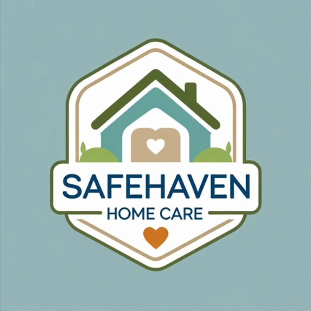 Logo for SafeHaven Home Care with a house and heart symbols.