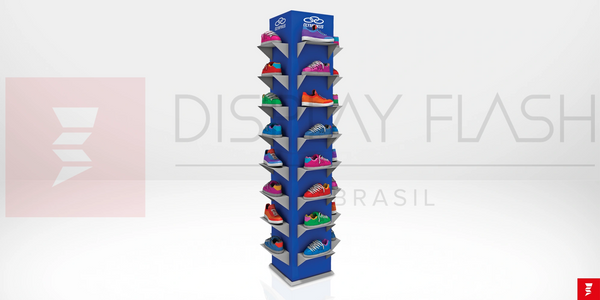 Display de chão Expositor com Prateleira Automático de Papelão para PDV - Flash Quadrangular Pratele