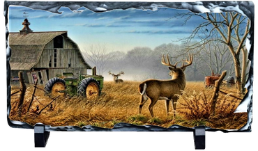 Deer and Barn on Slate
