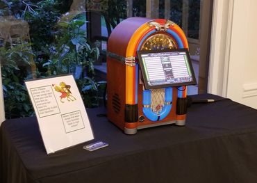 Tabletop Digital Jukebox being rented for a 70th birthday. the powered speakers were under the table