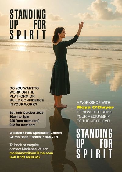Workshop poster showing illustration of a woman standing on a beach holding her hand up in a greetin