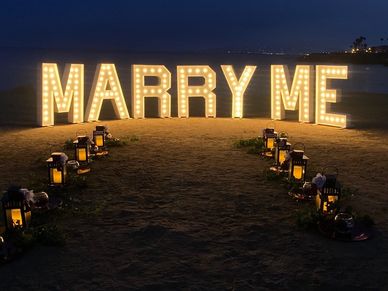 Marry Me 4 foot tall white wooden marquee letters