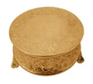 ornate round gold metal cake stand 18"
