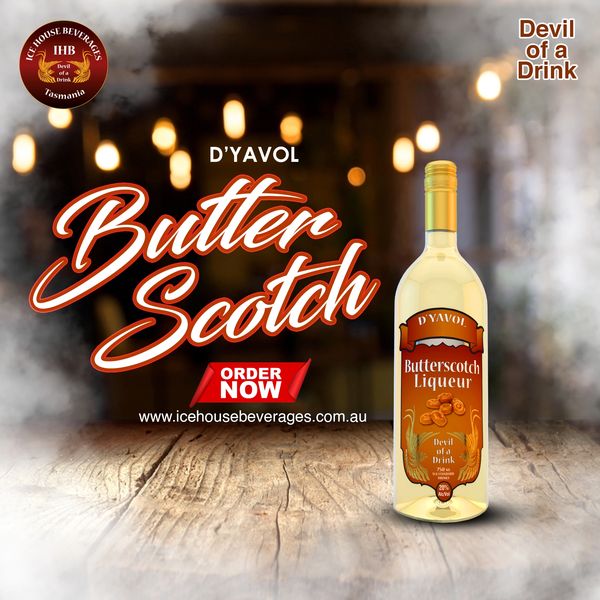 D'Yavol 'Devil of a Drink' Butterscotch Liqueur is great on its' own, with ice, in your coffee, even