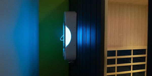 Halogenerator providing halotherapy within a private HaloHeat Sauna Studios suite.