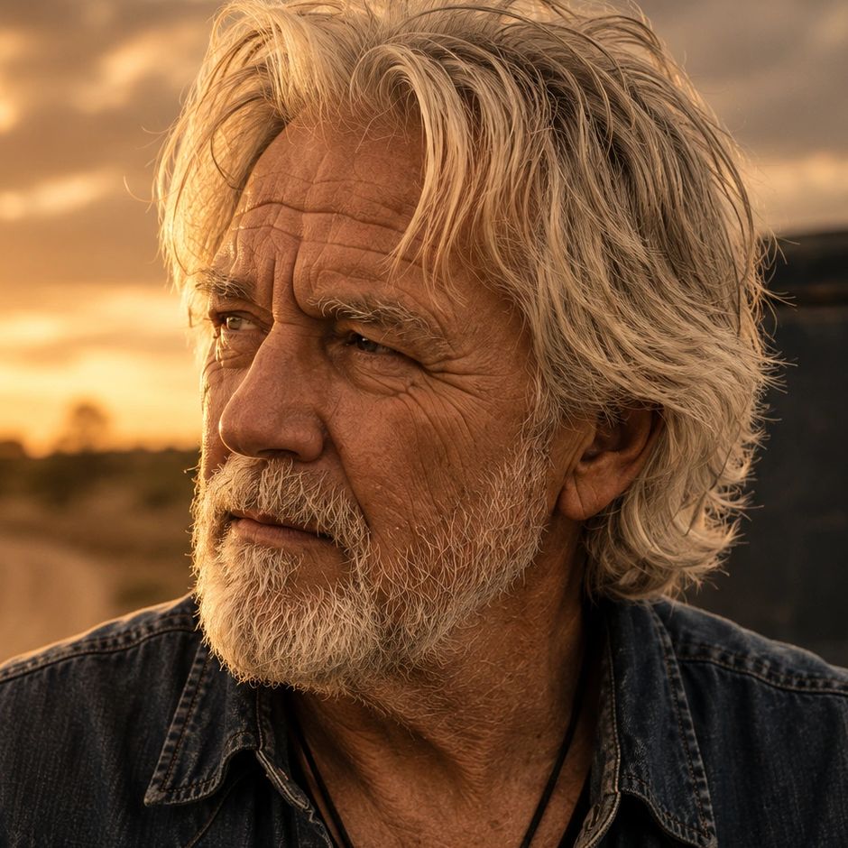 Older man with gray hair and beard looking thoughtfully.