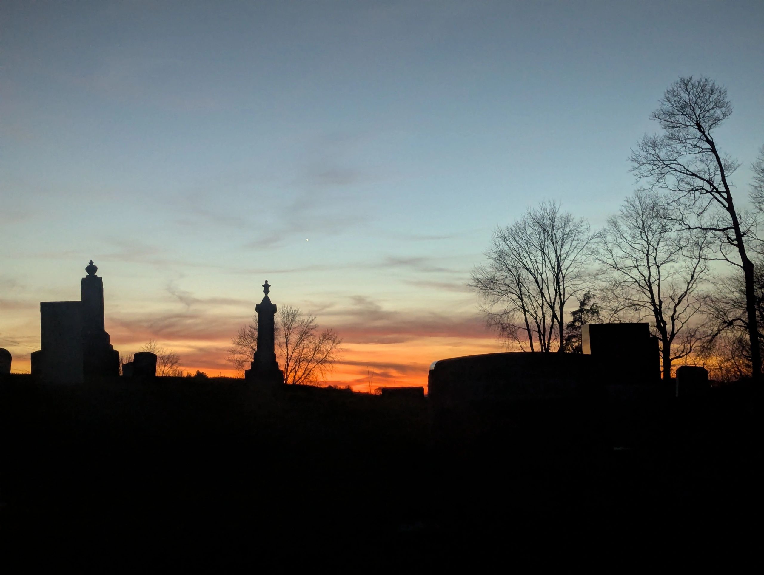 Whitehead Cemetery at dusk New Paris, Indiana.