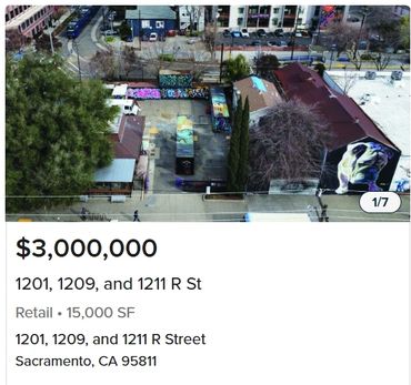 Aerial view of retail property at 1201, 1209, and 1211 R Street, Sacramento, CA