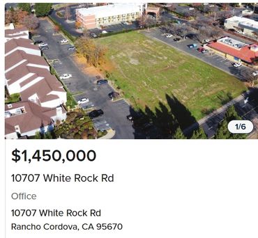 Aerial view of vacant office development lot for sale at 10707 White Rock Road, Rancho Cordova, CA