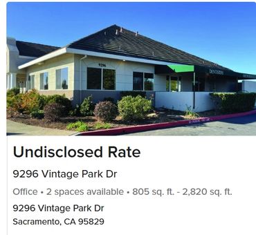 Exterior view of office building for lease at 9296 Vintage Park Dr, Sacramento, CA. Two spaces available from 805 to 2,820 square feet