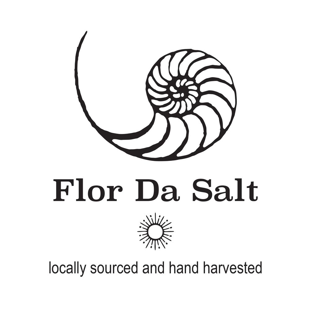 Logo for Flor Da Salt with a spiral shell and sun symbol.