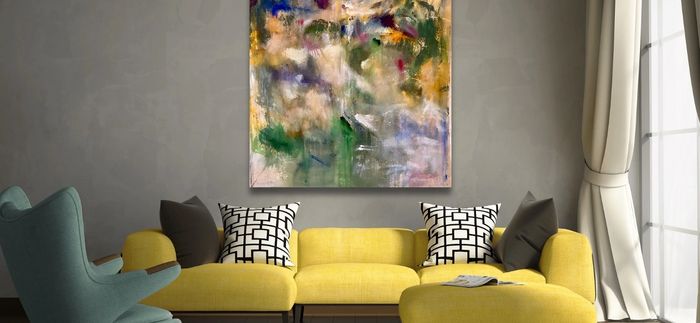 Abstract acrylic painting on canvas 50x56”