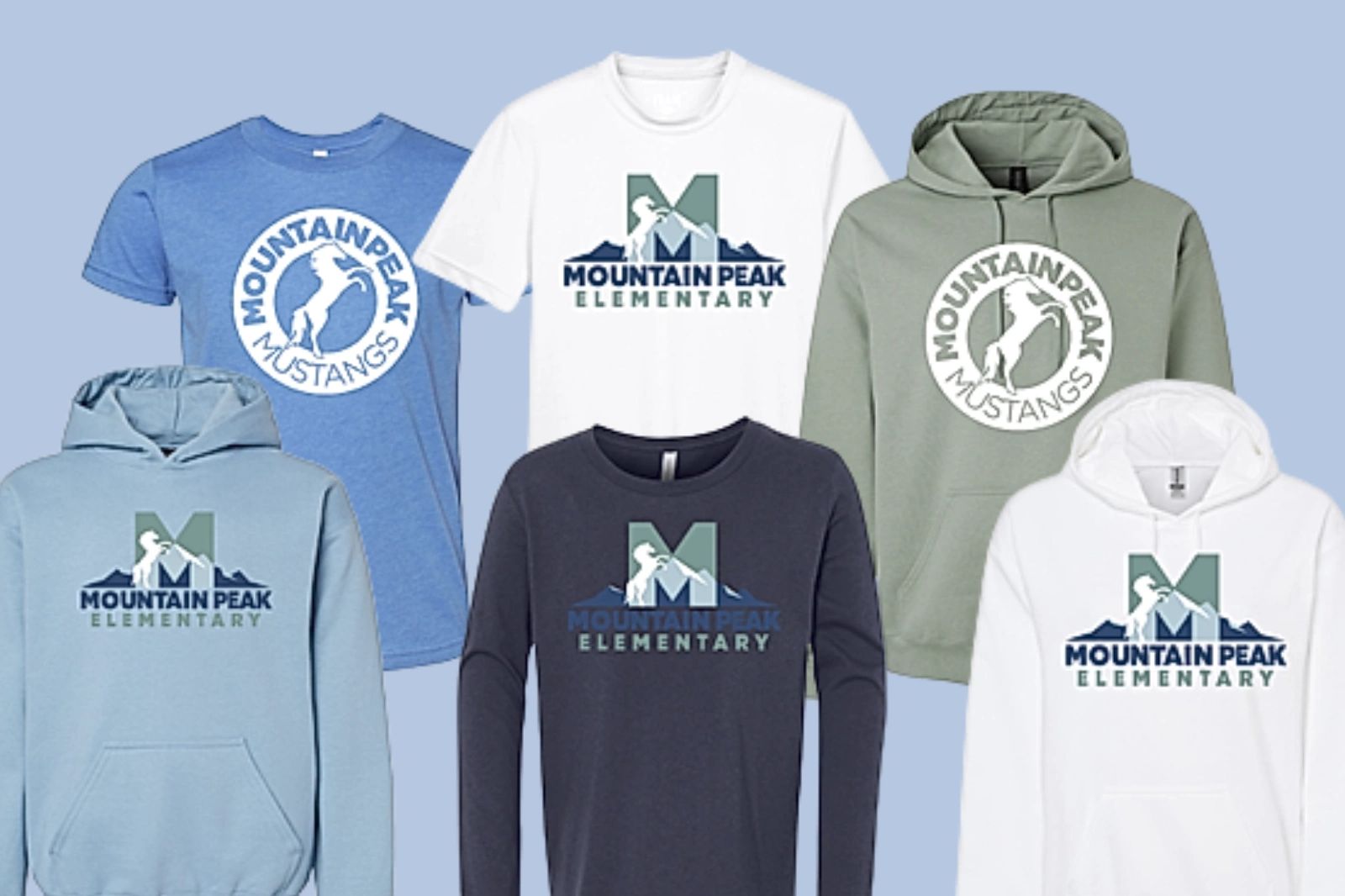 Clothing collection with Mountain Peak Elementary logo.
