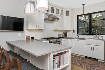 Cabinets from Waypoint Living Spaces  650 F painted linen. Countertop Caesar Stone Pebble