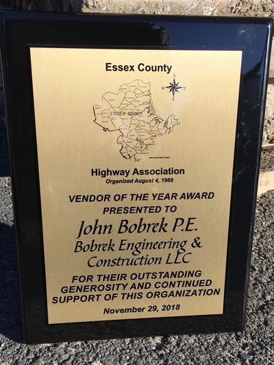 We are honored to have received the Essex County Highway Association's Vendor of the Year Award