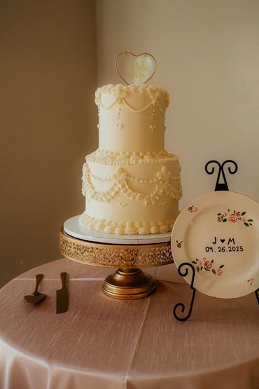 Vintage wedding cake, heart topper & cake plate (Color Me Mine in Orem Utah) located in Orem, UT