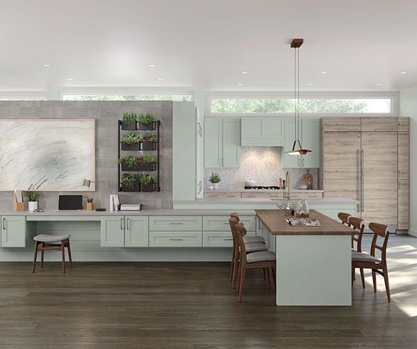 Contemporary kitchen with neutral tones, custom cabinetry, and wide-plank flooring by Floors N More e
