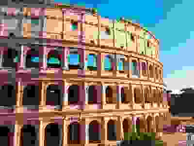 The exterior of thecolosseum in Rome, Italy.