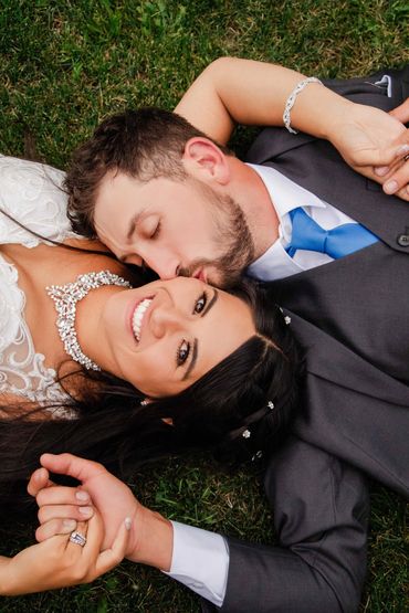 Pinetop, az wedding photo of bride and groom on ground