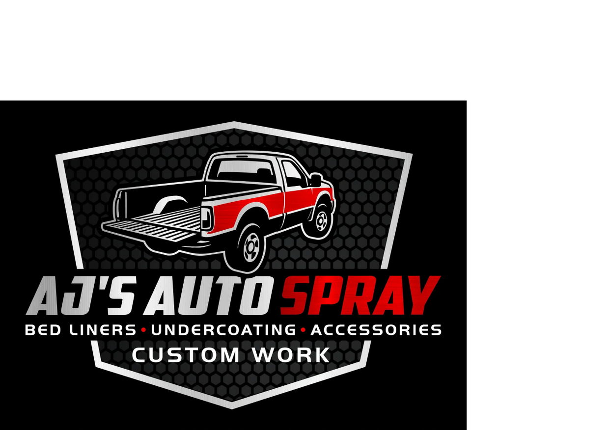 Logo of AJ's Auto Spray with a red and black truck illustration.