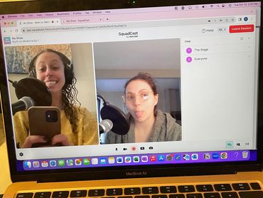 Hosts, Anna and Olivia, recording Myth vs. Medicine