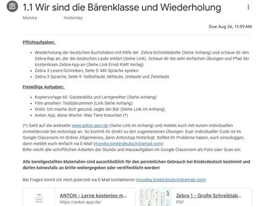 Beispiel für wöchentlichen Arbeitsauftrag als Stiller Teilnehmer