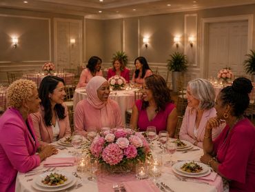 Women of diverse backgrounds enjoying a formal dinner together.