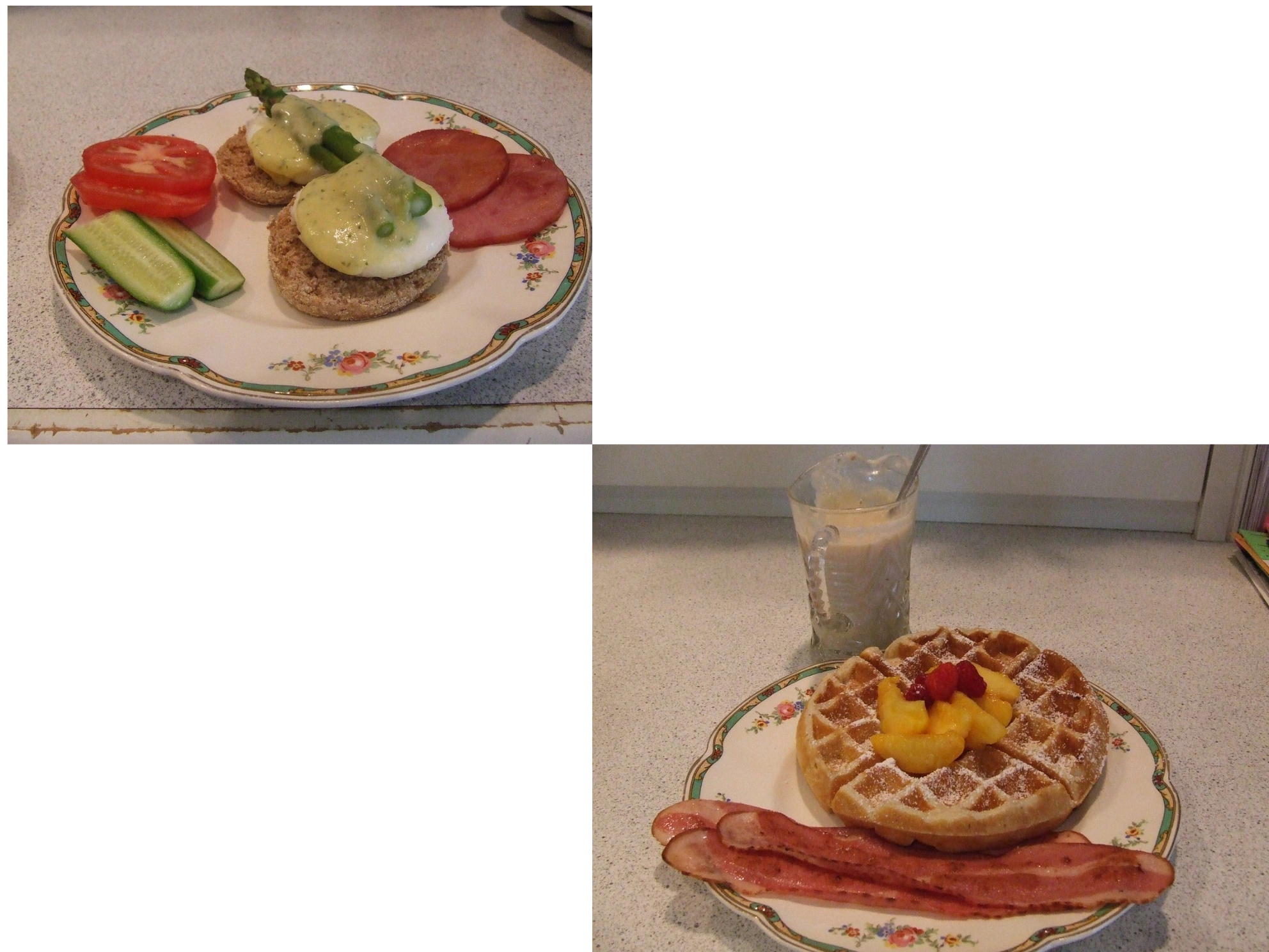 Breakfast can be Eggs Benedict or Waffles with Peaches and Cream or items that suit your appetite.