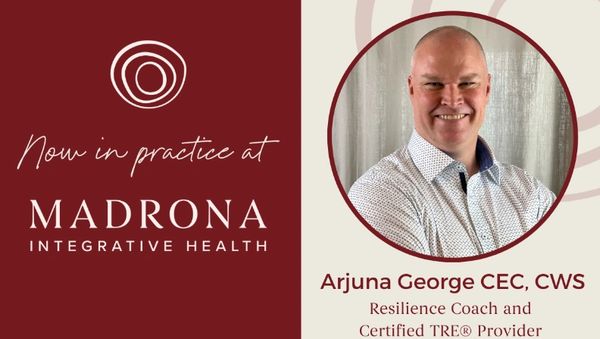 Business card for Arjuna George now practicing out of Madrona Health on Salt Spring