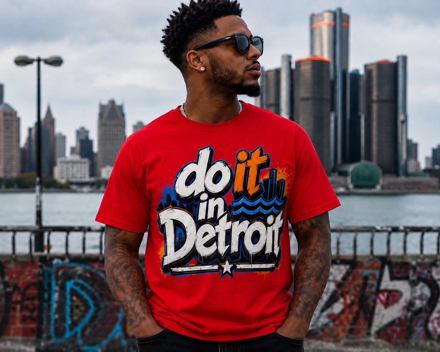Man wearing custom printed T-shirt