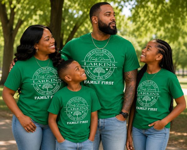 Family wearing matching custom shirts
