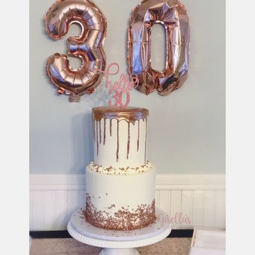 Rose gold drip cake for a thirtieth birthday