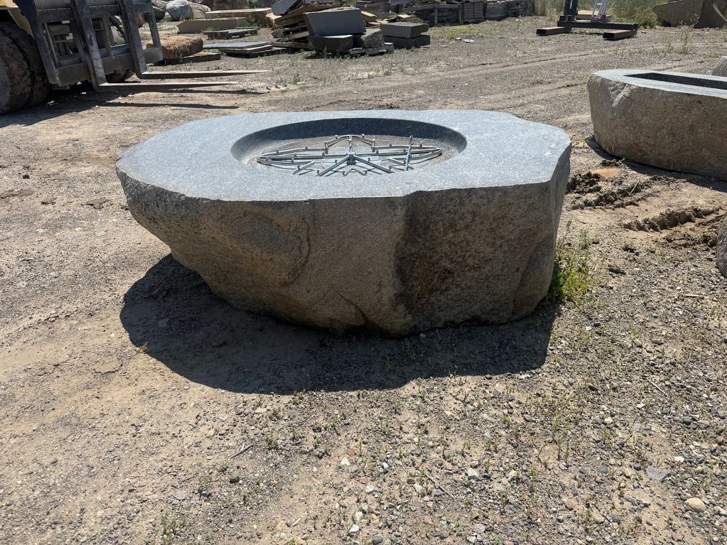 Fire pit gray granite boulder