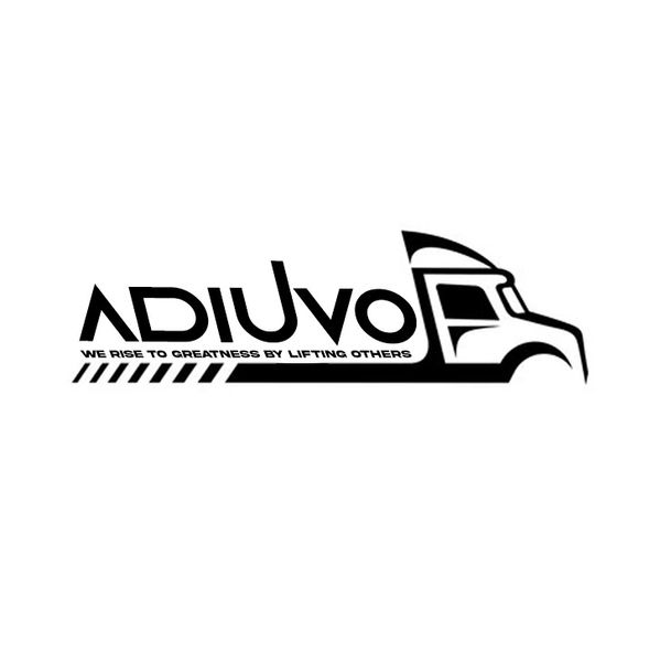 Logo featuring a truck and the word 'ADIUvo' with the motto about lifting others.