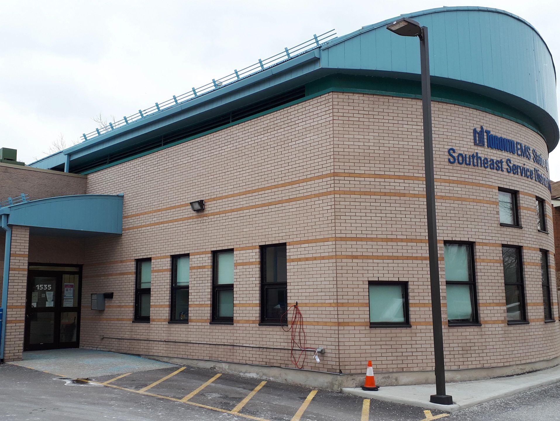 A masonry building for a paramedic station.
