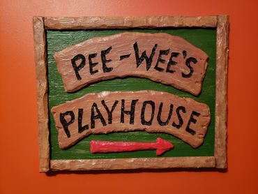 Prop sign pee wees playhouse puppet land wooden carved Ellie Duke diy replica 