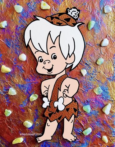 Fred Flintstones art pebbles Bamm Bamm rubble Ellie Duke mixed media pop culture painting