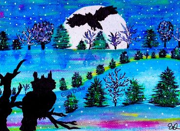 winter owls christmas card holidays wild life watercolour