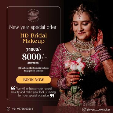 New year offer on HD Bridal Makeup by Shivani Belwadkar, now only ₹8000.