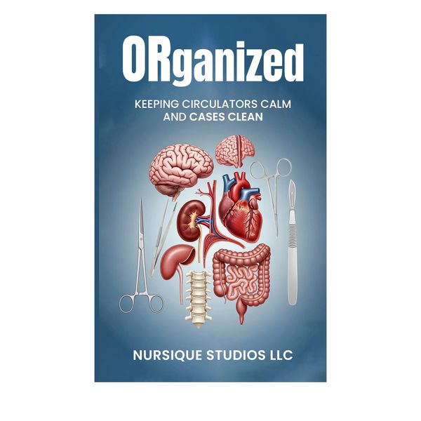 Medical illustration with organs and surgical tools emphasizing organization.