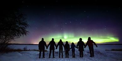 family, lifestyle, kids, children, outdoors, portrait, aurora, northern lights.